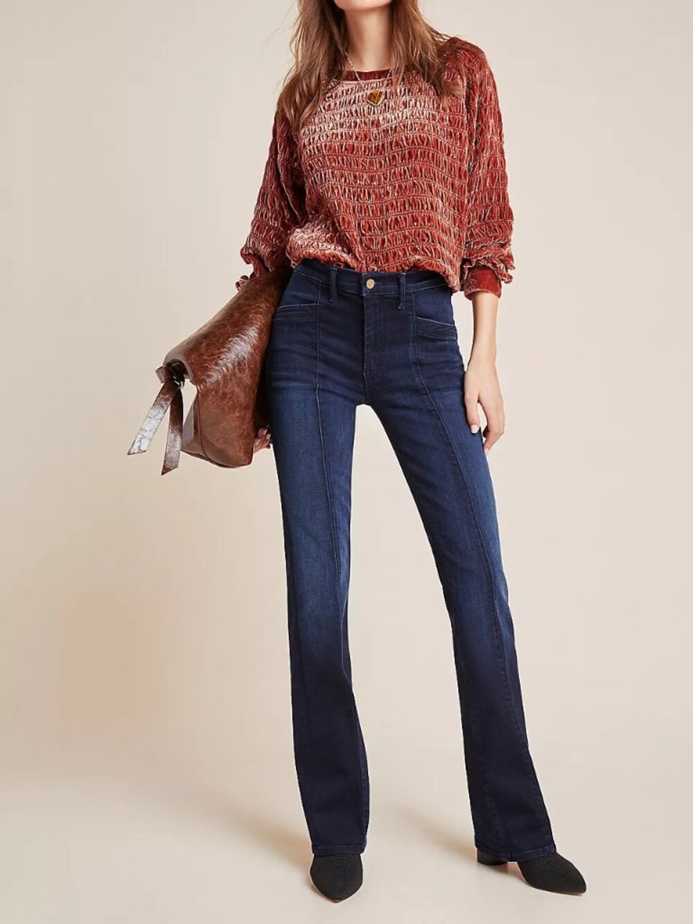 MOTHER The Slant Drama Dark Wash After Party Seamed Flare Jeans Size 28